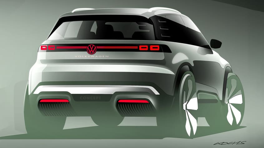 Volkswagen ID.2X тизерный эскиз - задняя 3/4