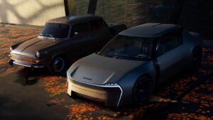 Четырехместная концепция Skoda 1000 MBX - передняя часть с классическим дизайном.