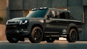 Пикап Land Rover Defender - городская автомобильная передняя часть 3/4