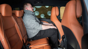 Ellis Hyde sat in the rear of the Mercedes GLB