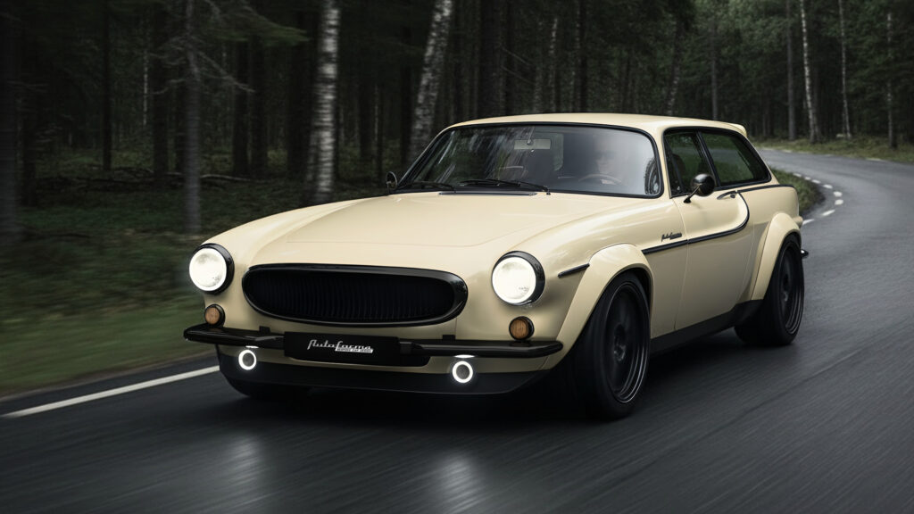 Autoforma Norrsken — это реставрированный Volvo P1800 ES, который стоит дороже, чем Ferrari, и мы его одобряем Autoforma Norrsken Volvo P1800 ES - front action