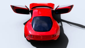 Концепция Mazda ICONIC SP задней части (открытые двери)