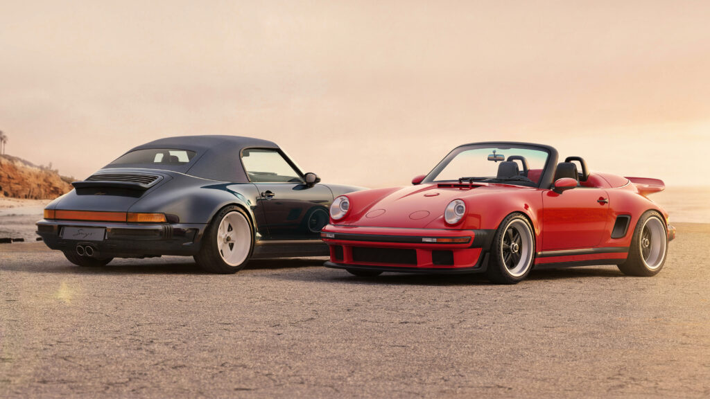 Новый Porsche 911 Carrera Cabriolet Reimagined Сингера — это восхитительный ретроспектива 1980-х годов Singer 911 Cabriolet - front and rear