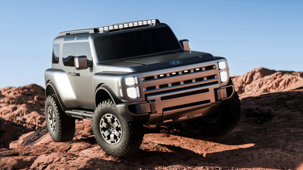 Hyundai Boulder SUV concept - front static, parked on a boulder